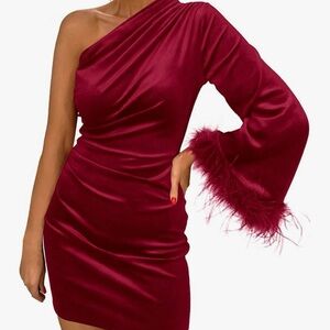 Elegant One-Shoulder Red Dress
